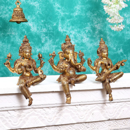 Brass Ganesh Lakshmi Saraswati Idols without base 14 inch - Budhshiv.com