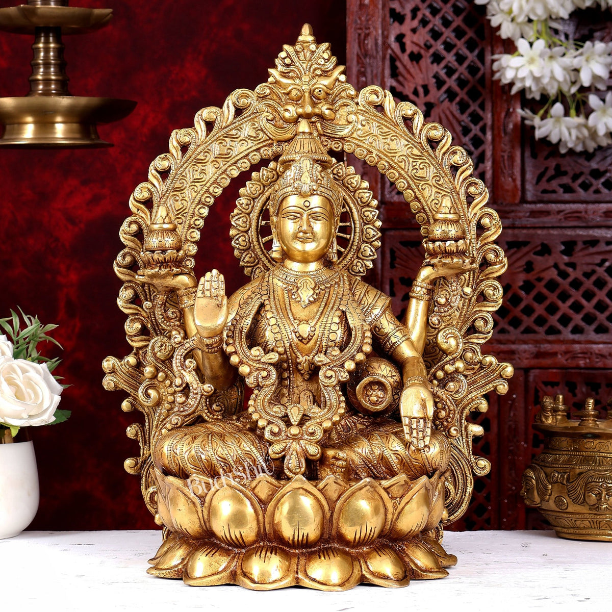 Brass Ganesh Lakshmi Saraswati large idols 15 inch - Budhshiv.com