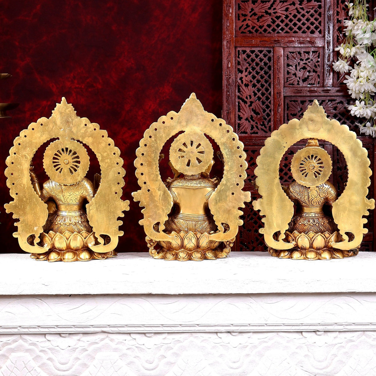 Brass Ganesh Lakshmi Saraswati large idols 15 inch - Budhshiv.com