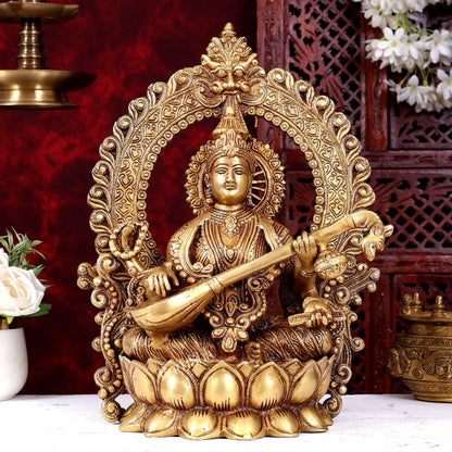 Brass Ganesh Lakshmi Saraswati large idols 15 inch - Budhshiv.com