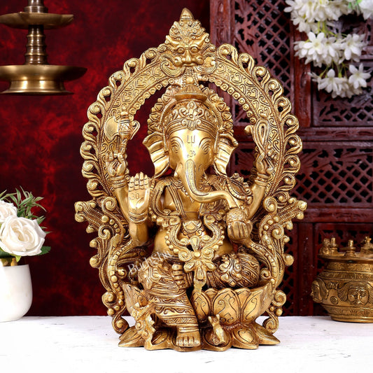 Brass Ganesh Lakshmi Saraswati large idols 15 inch - Budhshiv.com