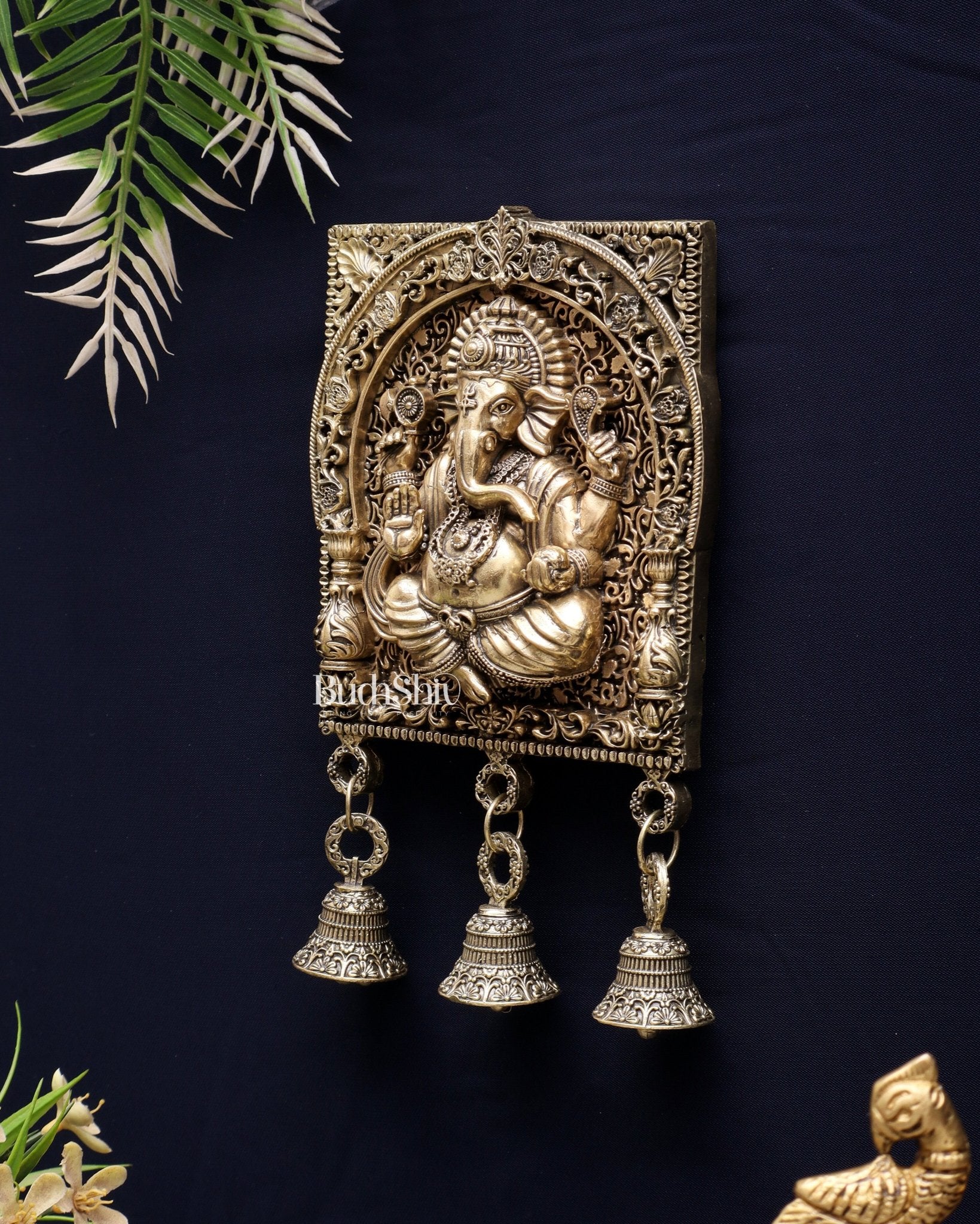 Brass Ganesh Square Frame Wall Hanging 7" - Budhshiv.com