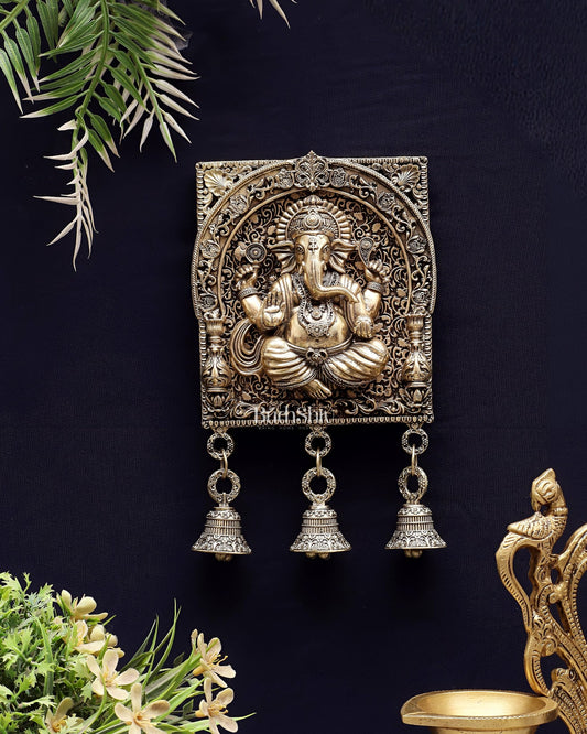 Brass Ganesh Square Frame Wall Hanging 7" - Budhshiv.com