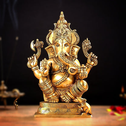 Brass Ganesha and Lakshmi Idol Pair - 11.5 Inch Statues - Budhshiv.com