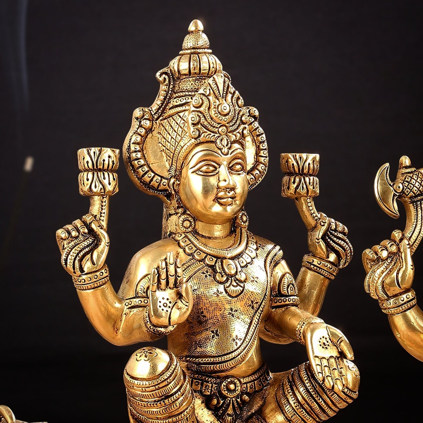 Brass Ganesha and Lakshmi Idol Pair - 11.5 Inch Statues - Budhshiv.com