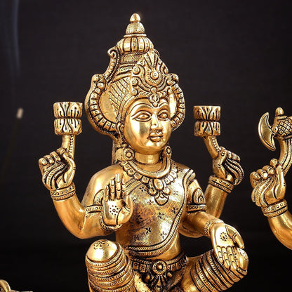 Brass Ganesha and Lakshmi Idol Pair - 11.5 Inch Statues - Budhshiv.com
