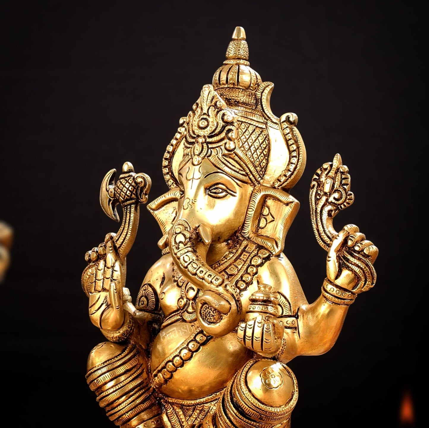 Brass Ganesha and Lakshmi Idol Pair - 11.5 Inch Statues - Budhshiv.com