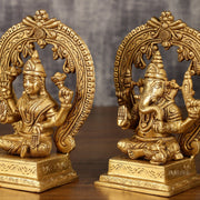 Brass Ganesha and Lakshmi Statues | 7 Inch - Budhshiv.com