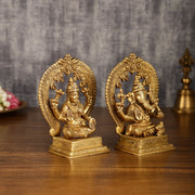 Brass Ganesha and Lakshmi Statues | 7 Inch - Budhshiv.com