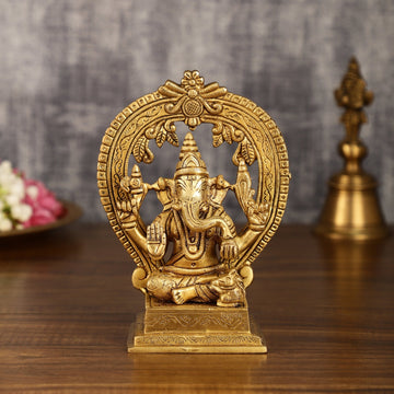 Brass Ganesha and Lakshmi Statues | 7 Inch - Budhshiv.com