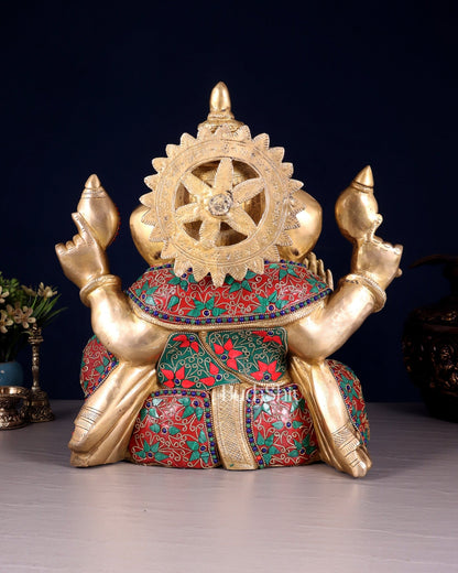 Brass ganesha Chubby Idol floral stonework 13 inch - Budhshiv.com