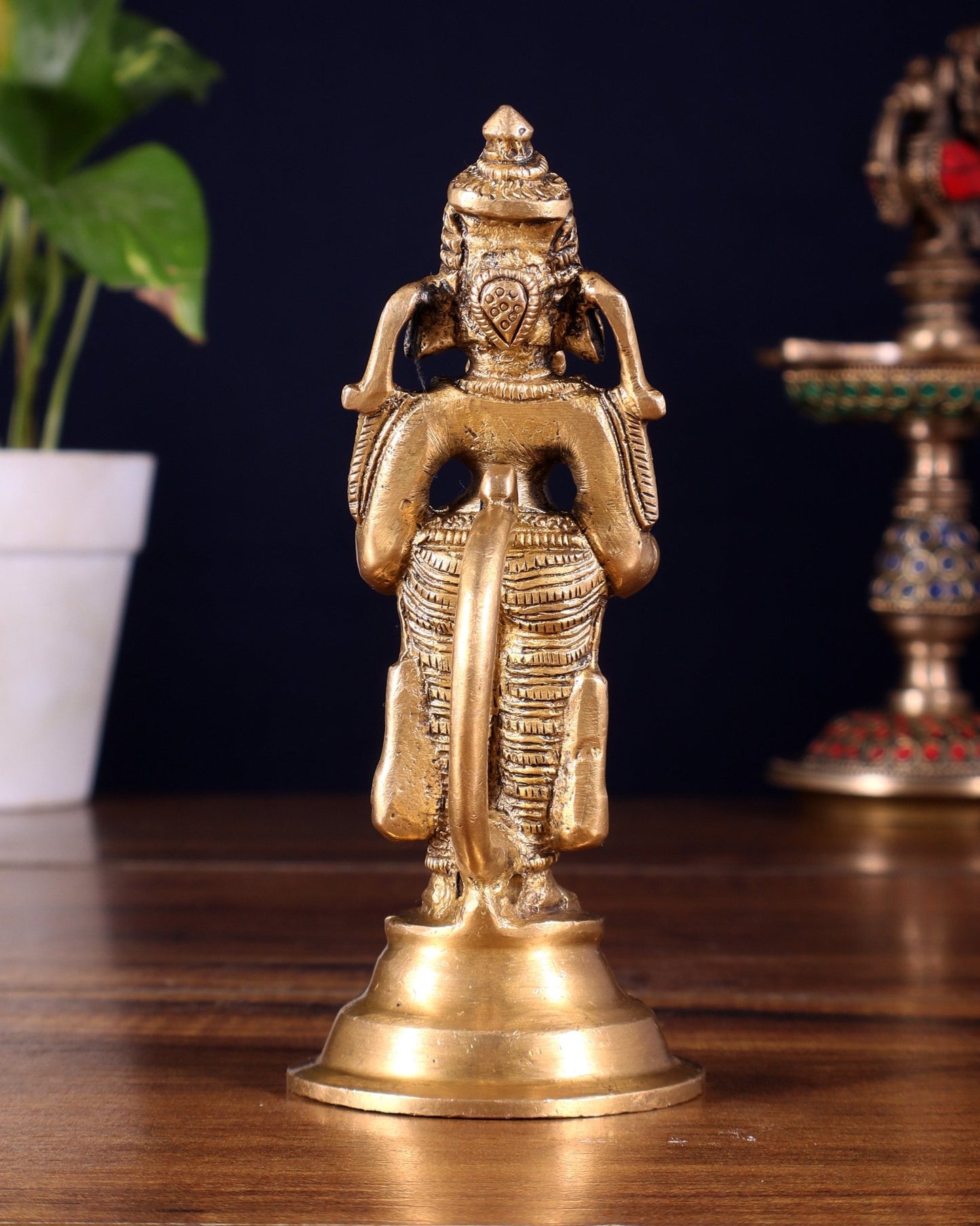 Brass Ganesha Holding Single Diya Statue 5.5" - Budhshiv.com