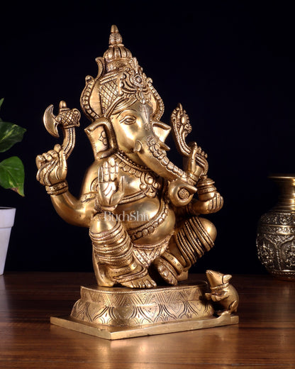 Brass Ganesha Idol - 11.5 Inch Statue enhanced carvings - Budhshiv.com