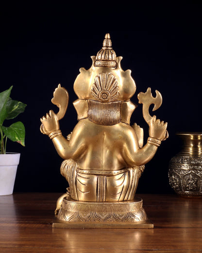 Brass Ganesha Idol - 11.5 Inch Statue enhanced carvings - Budhshiv.com