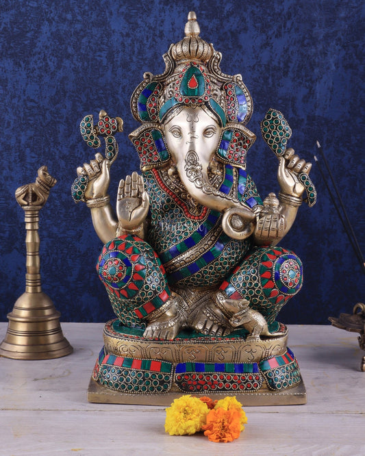 Brass Ganesha idol 16 inch sharp eyes - Budhshiv.com