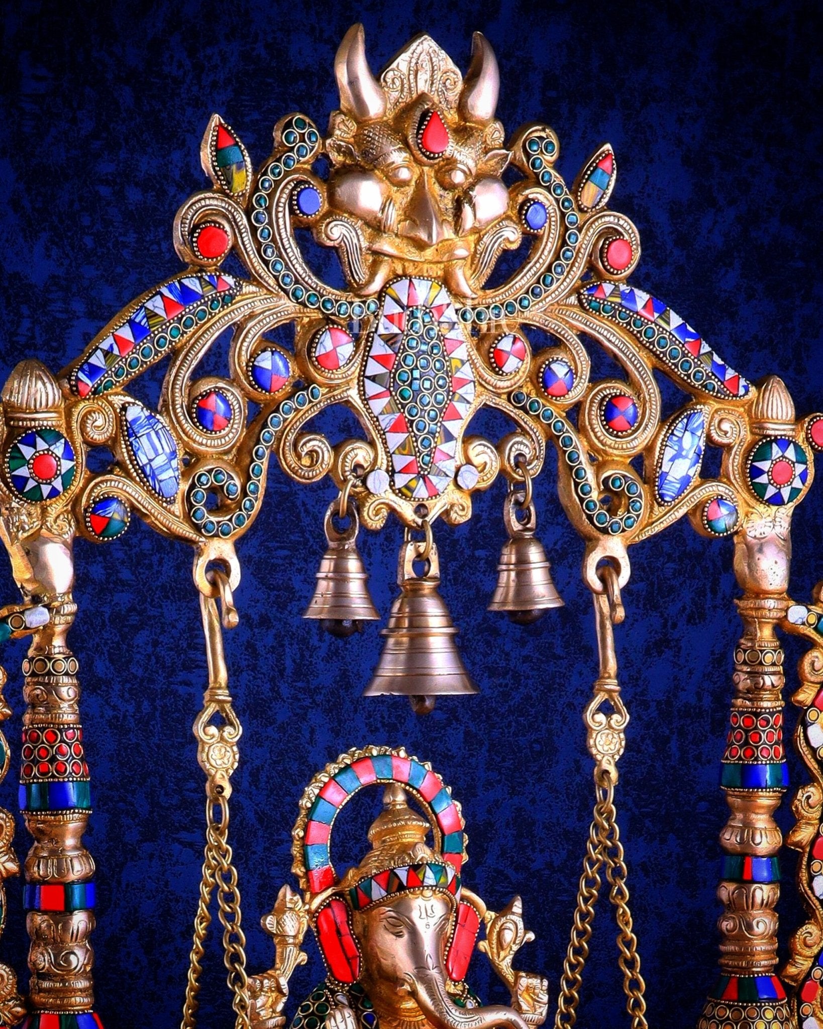 Brass Ganesha idol on large Swing jhoola - 26 inch large - Budhshiv.com