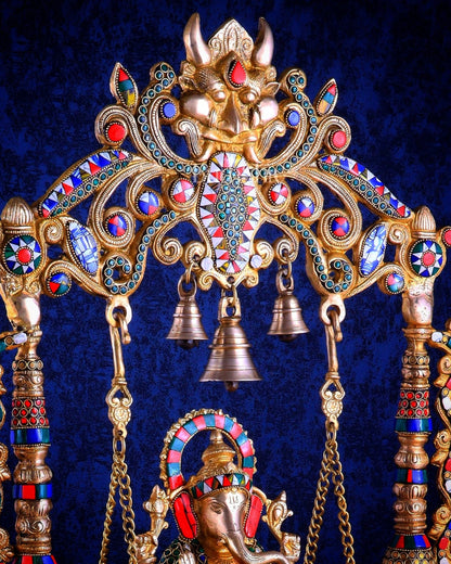 Brass Ganesha idol on large Swing jhoola - 26 inch large - Budhshiv.com
