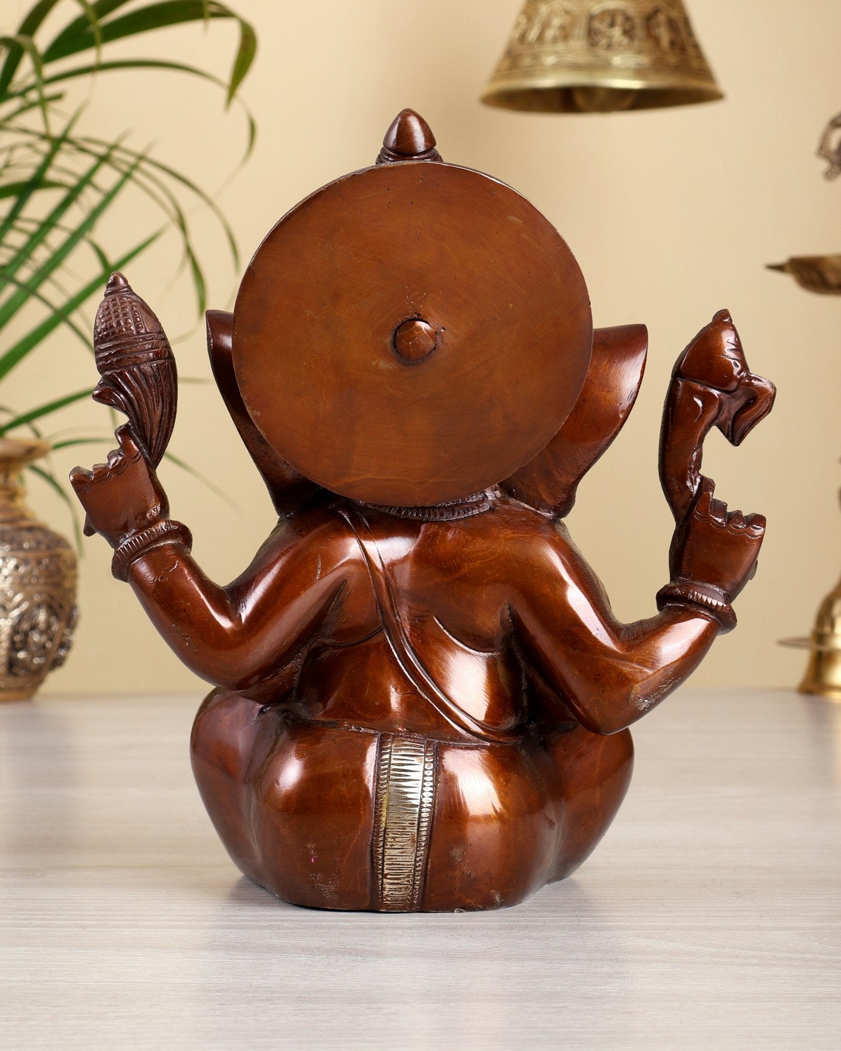 Brass Ganesha Idol with dual tone Sharp Features - 8 Inch - Budhshiv.com