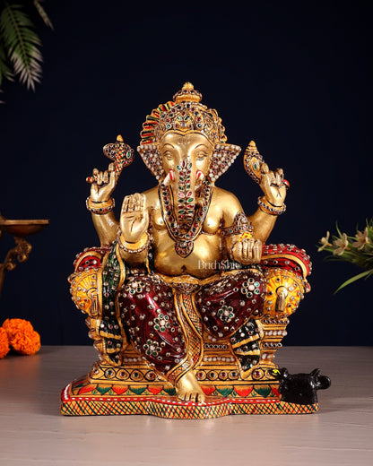 Brass Ganesha Idol with laakh meenakari | 10" Height - Budhshiv.com