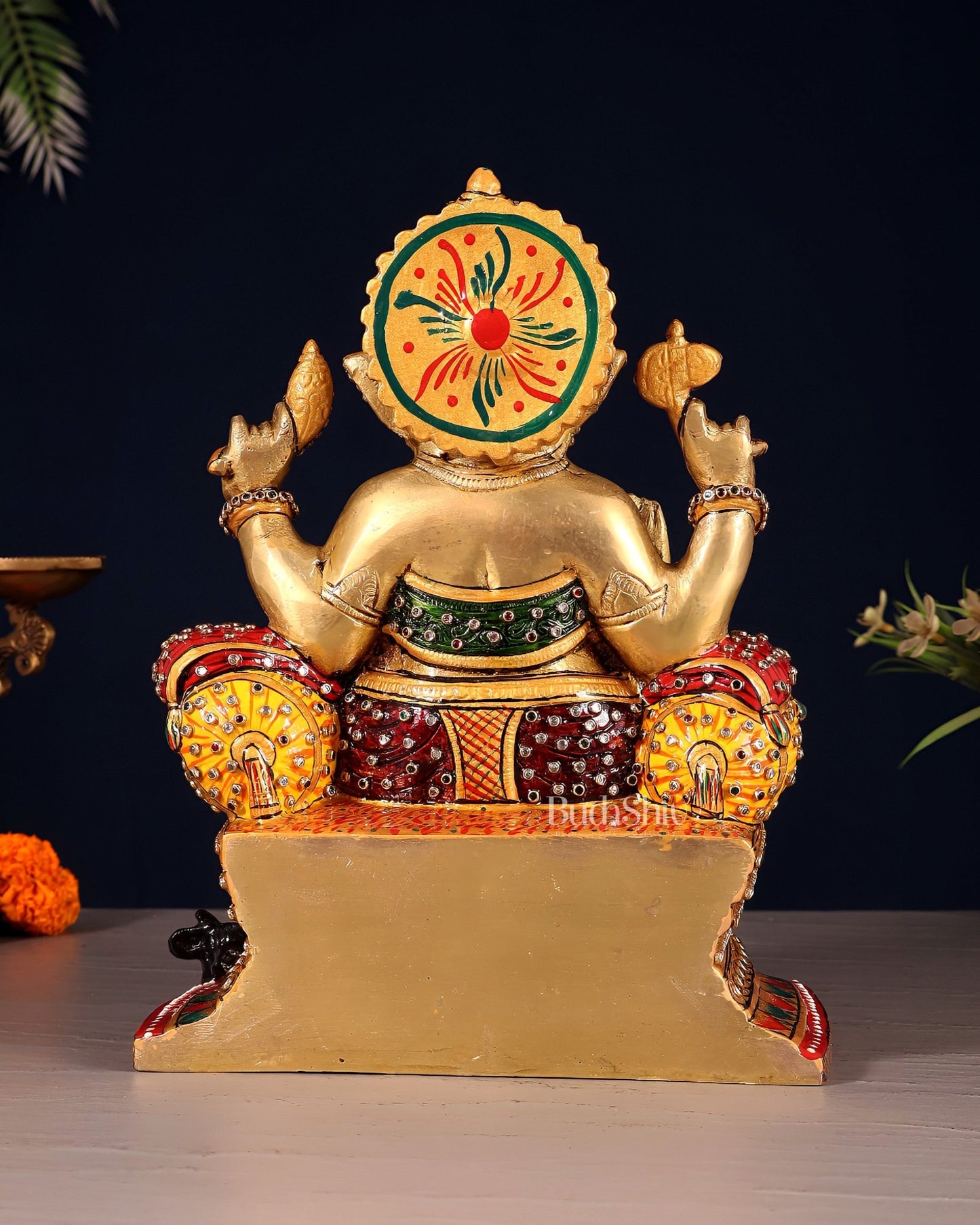 Brass Ganesha Idol with laakh meenakari | 10" Height - Budhshiv.com