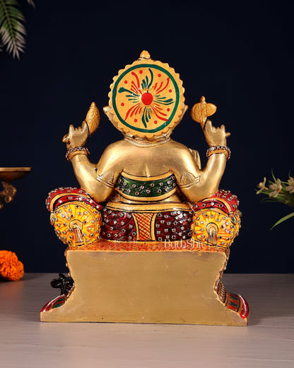 Brass Ganesha Idol with laakh meenakari | 10" Height - Budhshiv.com