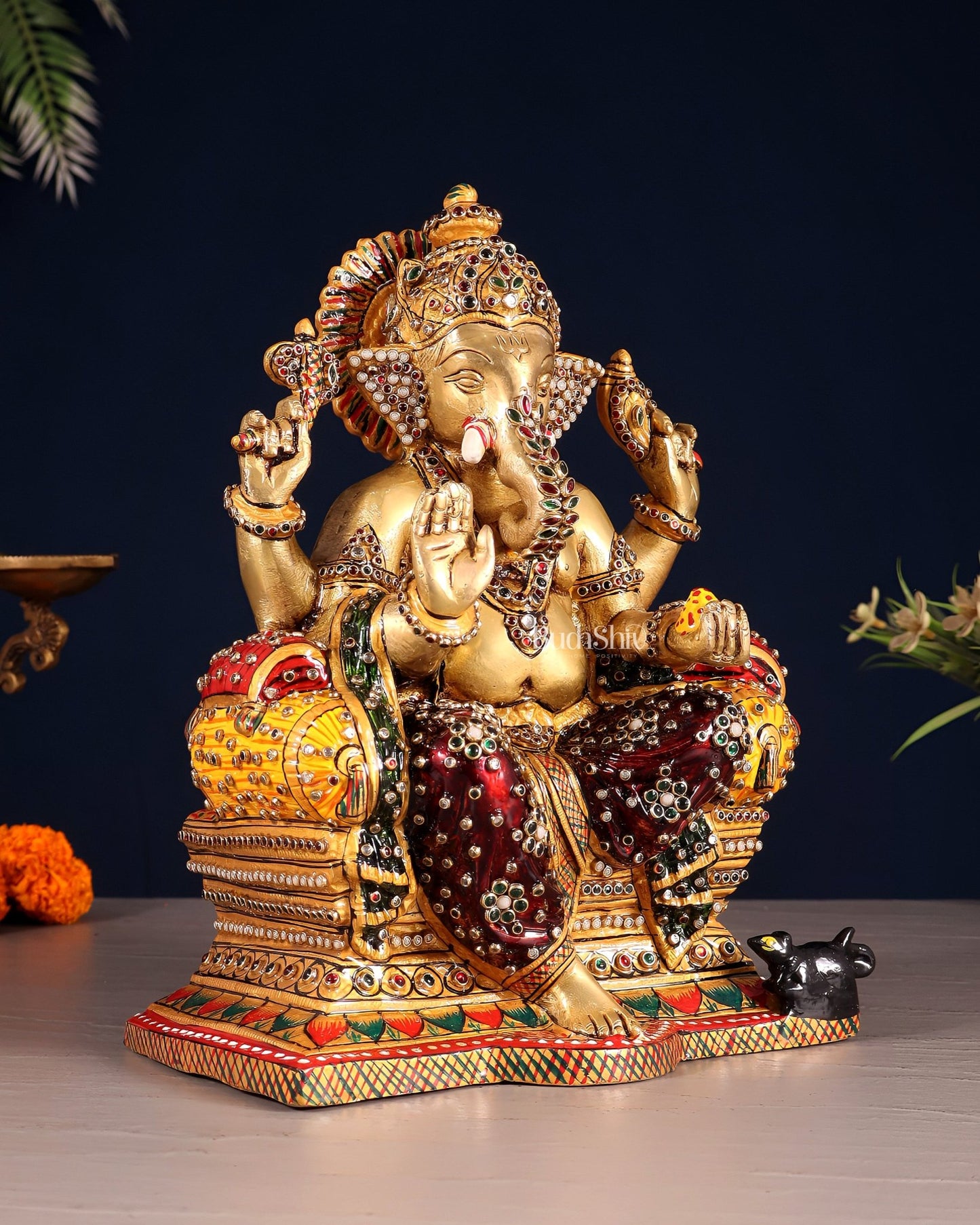 Brass Ganesha Idol with laakh meenakari | 10" Height - Budhshiv.com