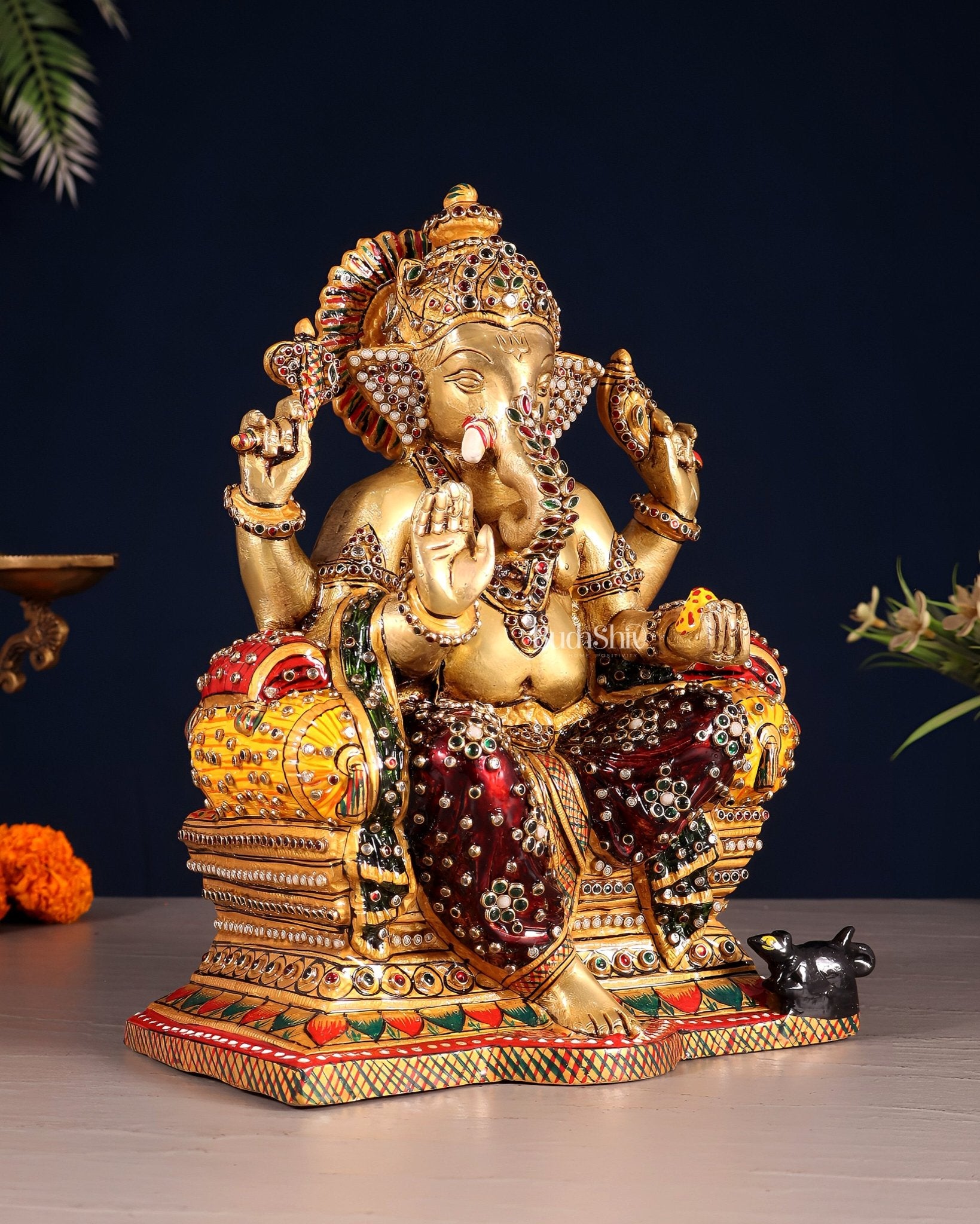 Brass Ganesha Idol with laakh meenakari | 10" Height - Budhshiv.com
