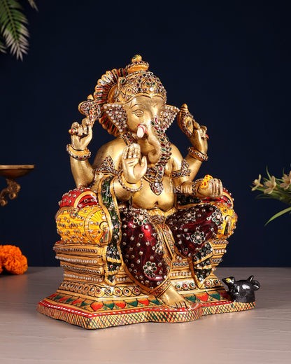 Brass Ganesha Idol with laakh meenakari | 10" Height - Budhshiv.com