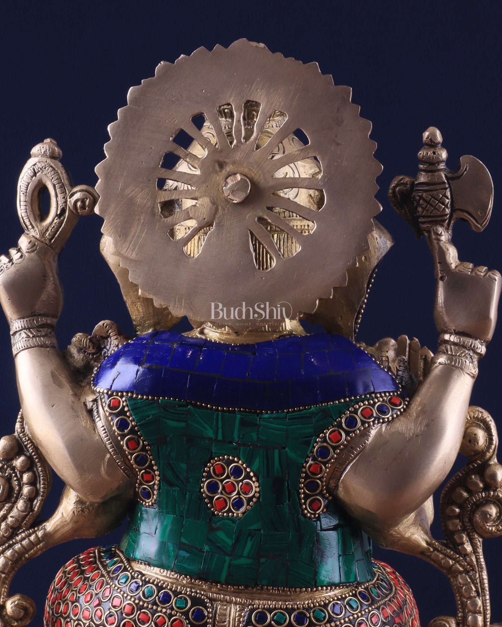 Brass Ganesha Idol with Meenakari Stonework - 12" - Budhshiv.com