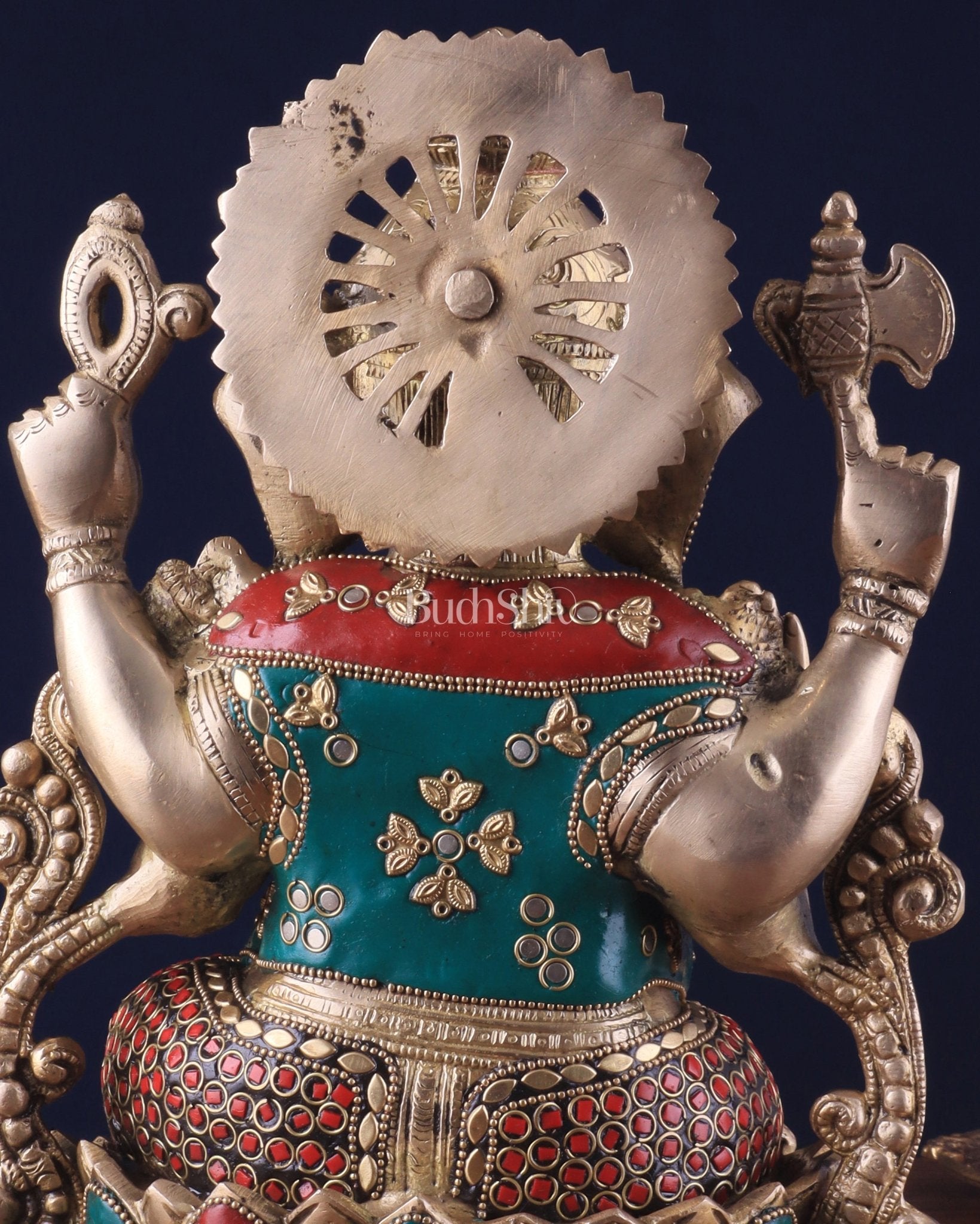 Brass Ganesha Idol with Meenakari Stonework - 12" - Budhshiv.com