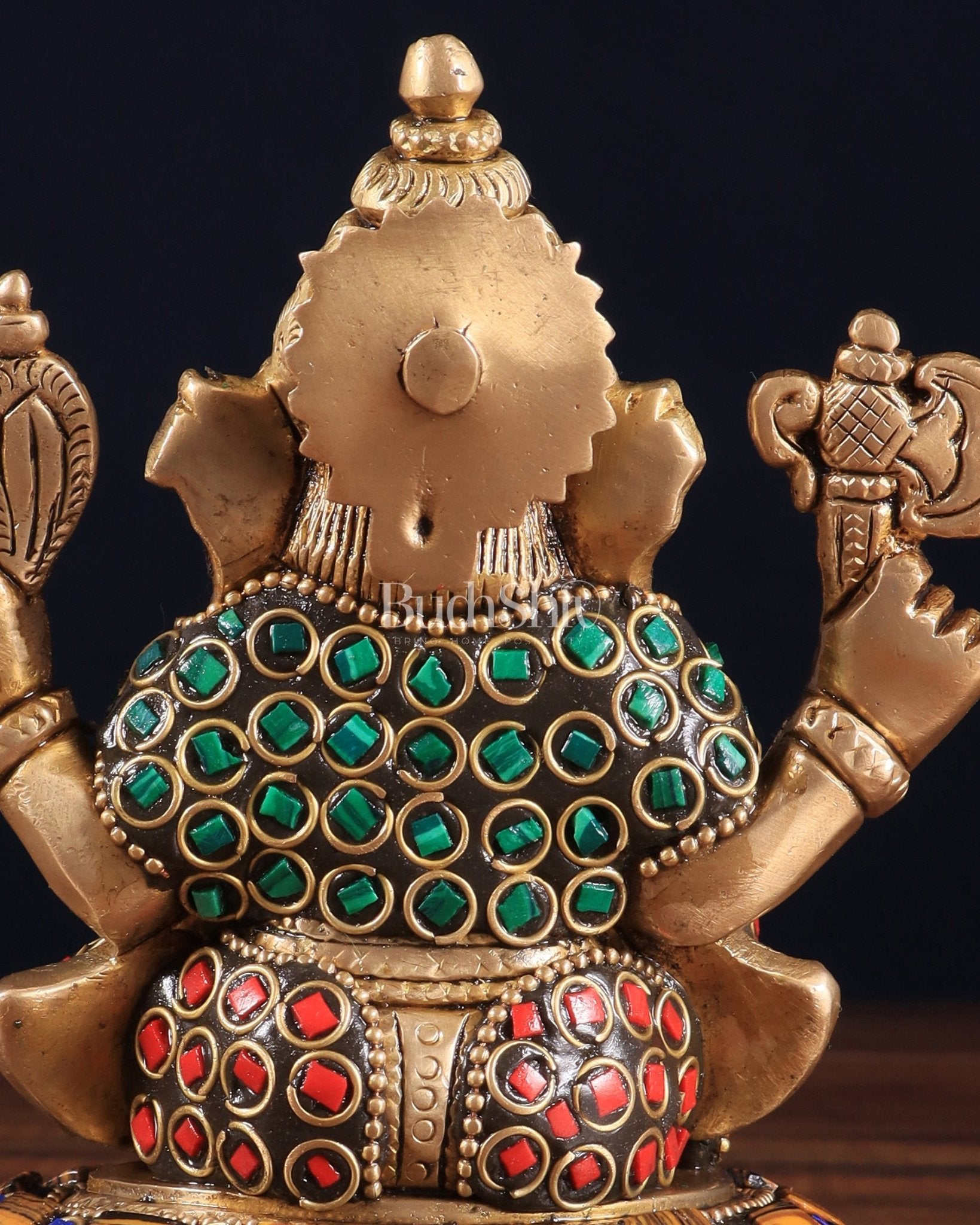 Brass Ganesha Idol with Stonework – 5" x 3" x 2" | Auspicious & Artistic Decor - Budhshiv.com