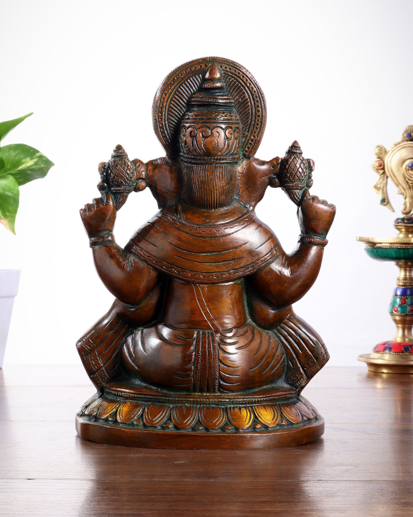 Brass Ganesha Idol with Vintage Finish – Pure Brass Handcrafted 8" - Budhshiv.com