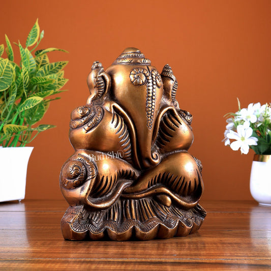 Brass Ganesha in Conch Shaped Design 9 inch - Budhshiv.com
