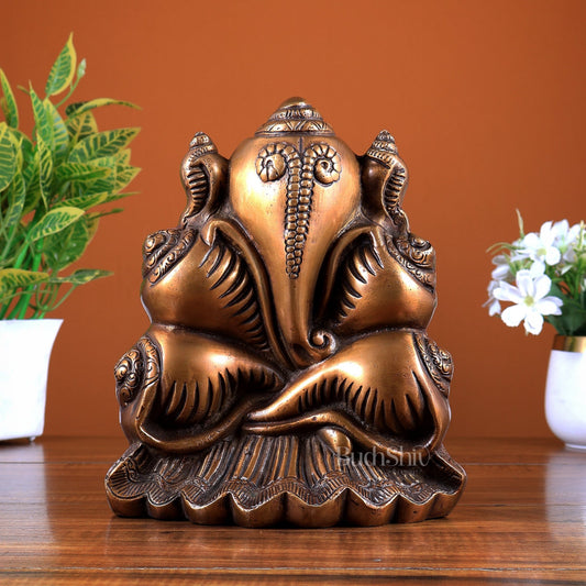 Brass Ganesha in Conch Shaped Design 9 inch - Budhshiv.com