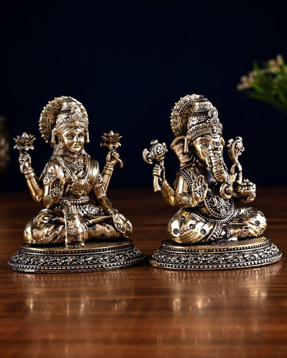 Brass Ganesha Lakshmi Idol Pair – 3.5 Inch - Budhshiv.com