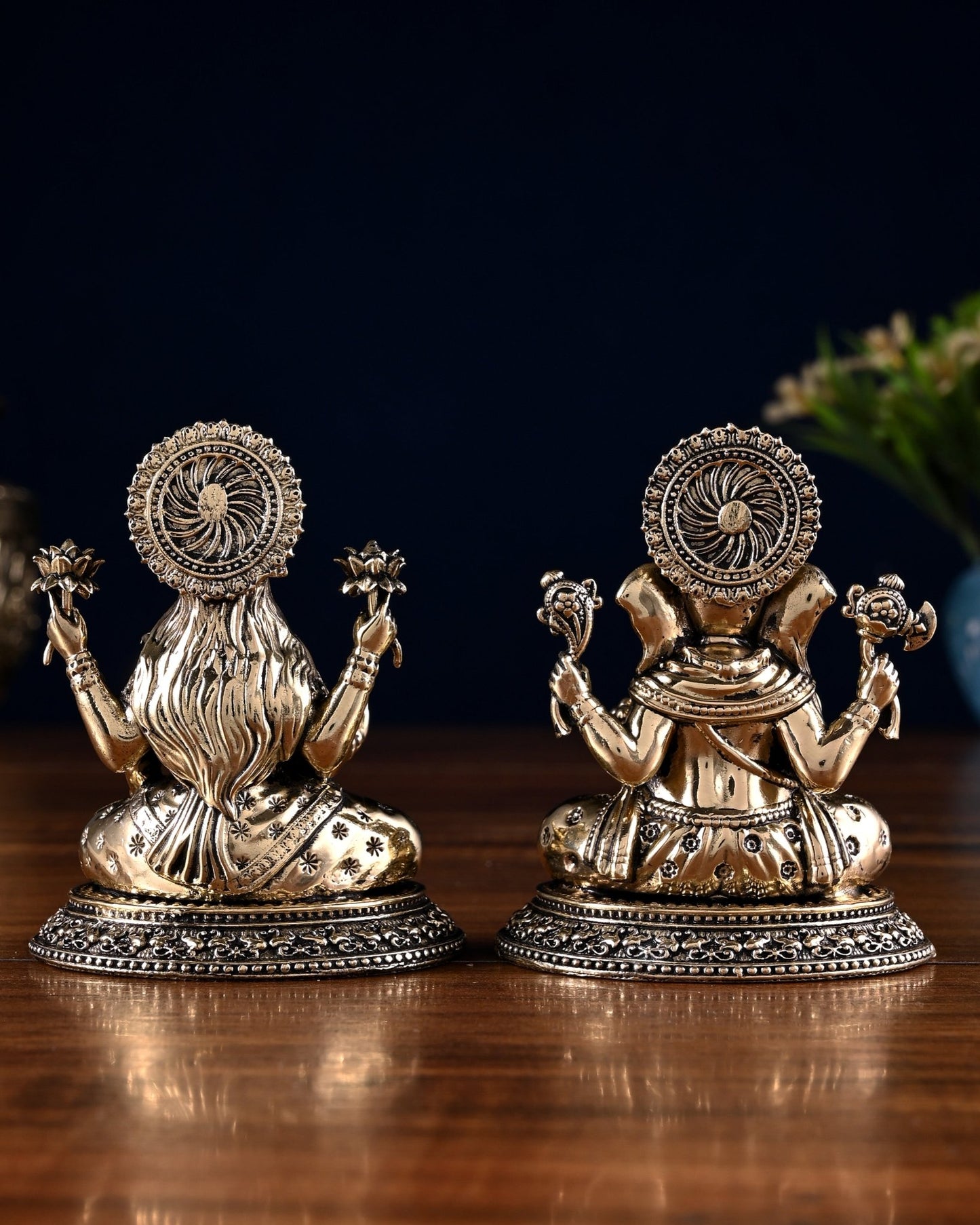 Brass Ganesha Lakshmi Idol Pair – 3.5 Inch - Budhshiv.com