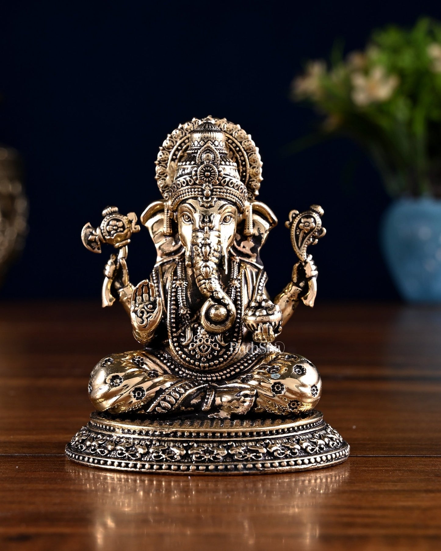 Brass Ganesha Lakshmi Idol Pair – 3.5 Inch - Budhshiv.com