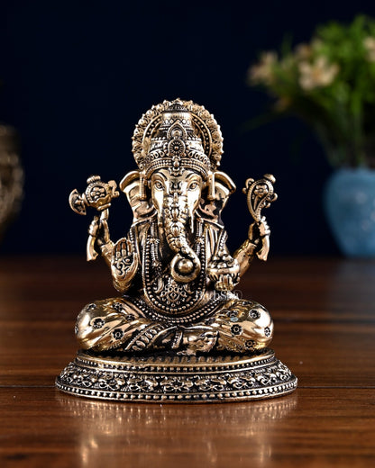 Brass Ganesha Lakshmi Idol Pair – 3.5 Inch - Budhshiv.com