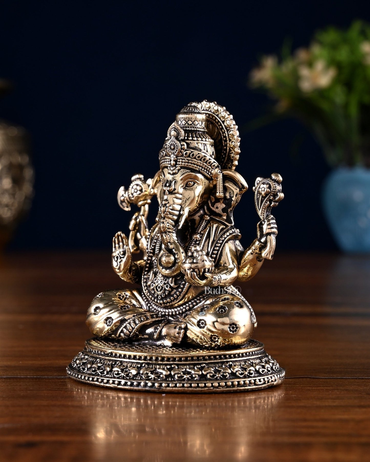 Brass Ganesha Lakshmi Idol Pair – 3.5 Inch - Budhshiv.com