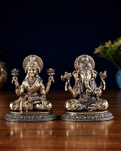 Brass Ganesha Lakshmi Idol Pair – 3.5 Inch - Budhshiv.com