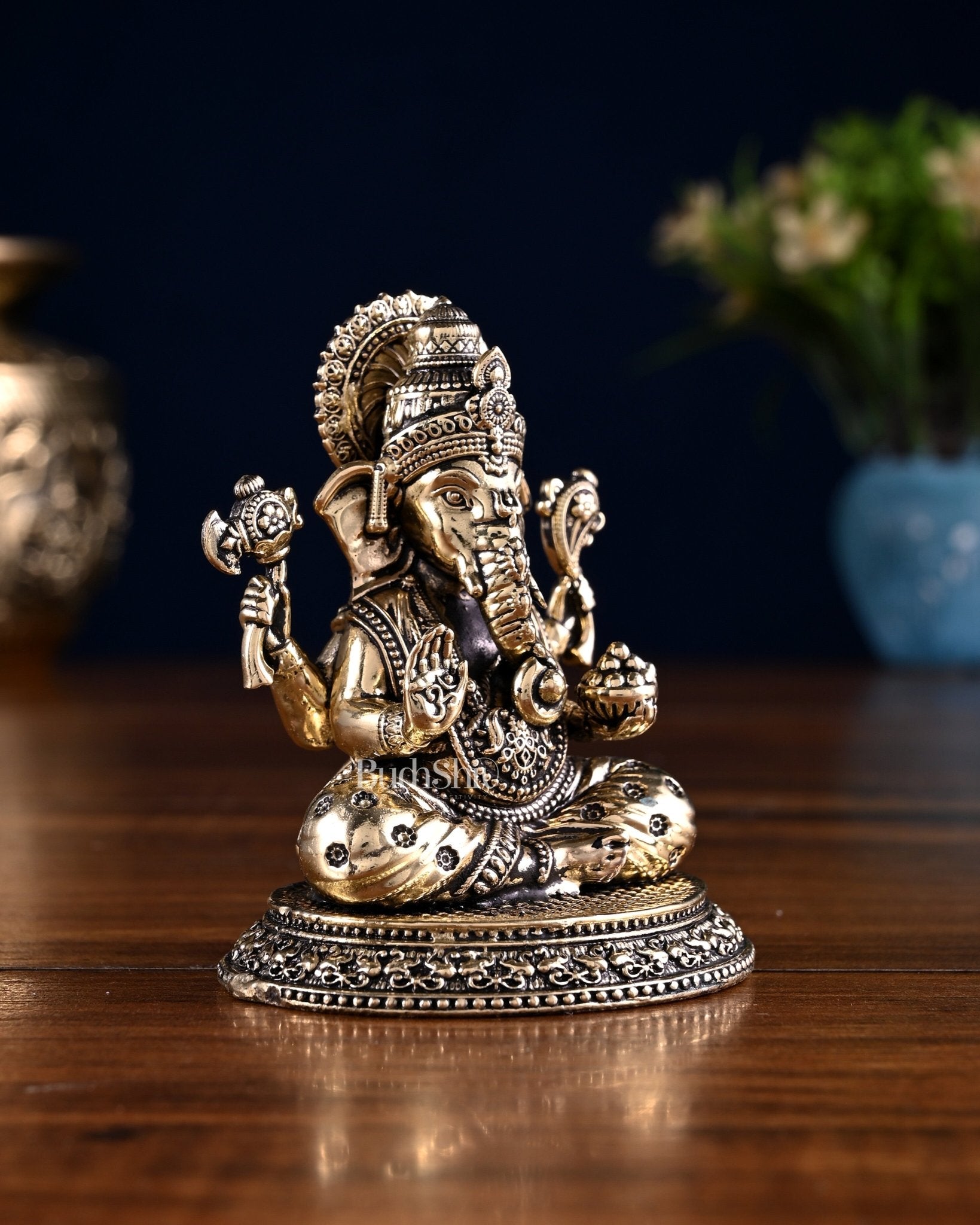 Brass Ganesha Lakshmi Idol Pair – 3.5 Inch - Budhshiv.com