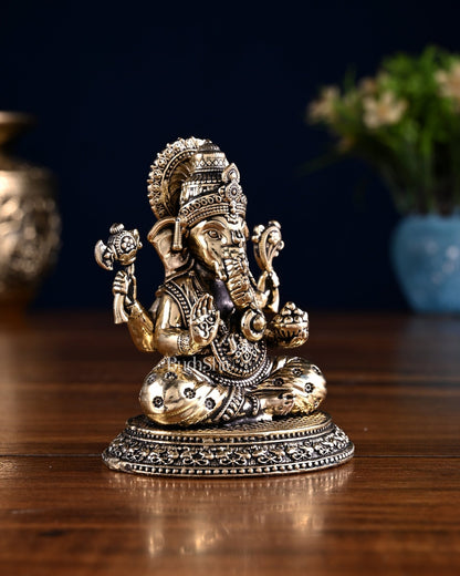 Brass Ganesha Lakshmi Idol Pair – 3.5 Inch - Budhshiv.com