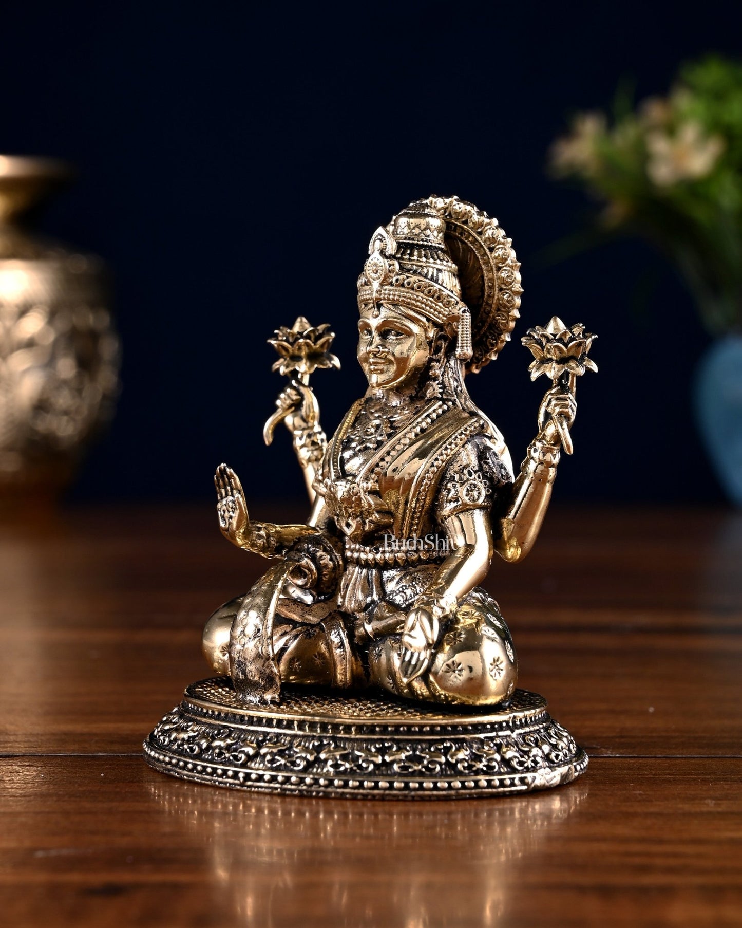 Brass Ganesha Lakshmi Idol Pair – 3.5 Inch - Budhshiv.com