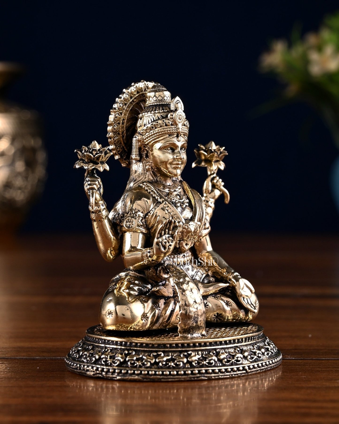 Brass Ganesha Lakshmi Idol Pair – 3.5 Inch - Budhshiv.com
