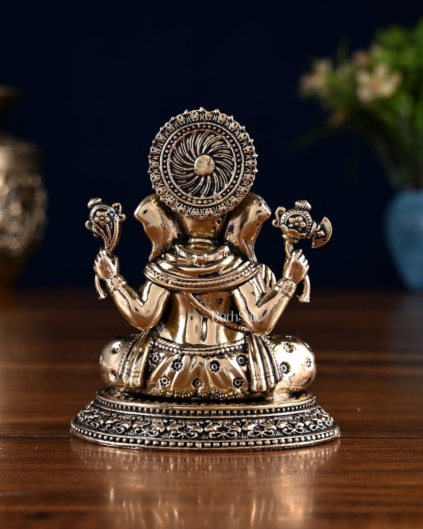 Brass Ganesha Lakshmi Idol Pair – 3.5 Inch - Budhshiv.com