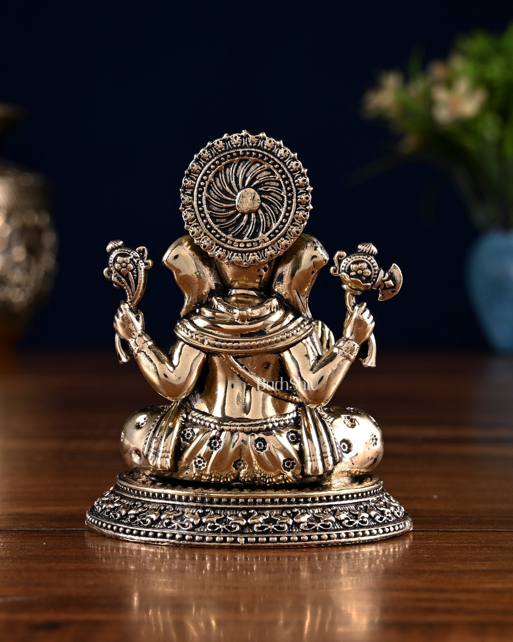 Brass Ganesha Lakshmi Idol Pair – 3.5 Inch - Budhshiv.com