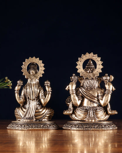 Brass Ganesha Lakshmi Idol Pair – Superfine Intricate Carving | 4.6" - Budhshiv.com