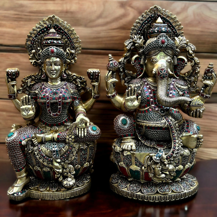 Brass Ganesha Lakshmi Large idols 26" - Budhshiv.com