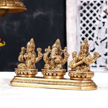 Brass Ganesha Lakshmi Saraswati Idol — Same Base 3.5 inch - Budhshiv.com
