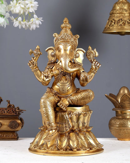 Brass Ganesha Lakshmi Saraswati Idols 15" large - Budhshiv.com